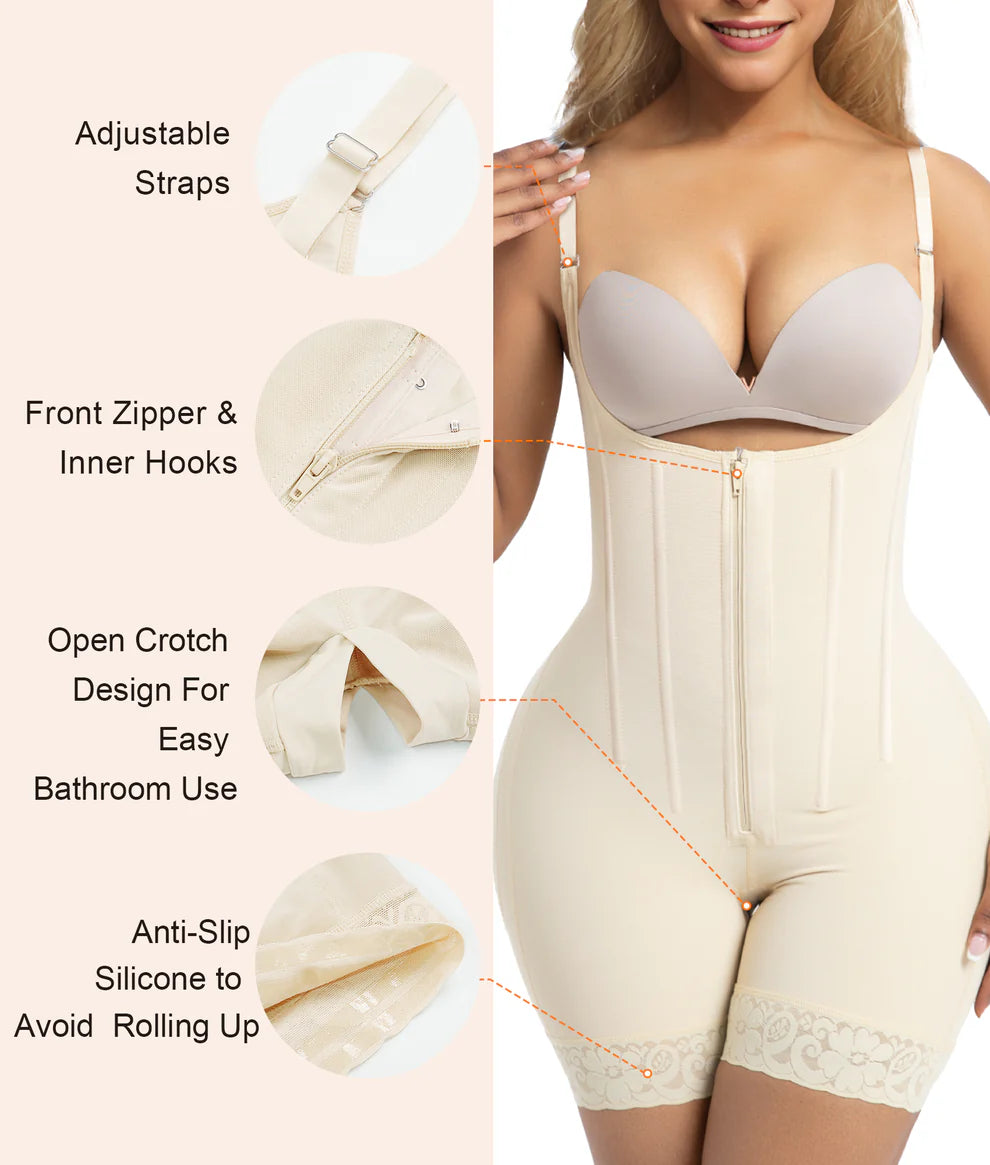 VELARE 6-Steel-Bones Tummy Control Zip & Hooks Faja with Butt Lift