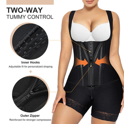 VELARE Zipper & Hook 8-Steel-Bones Open Bust Fajas with Butt Lift