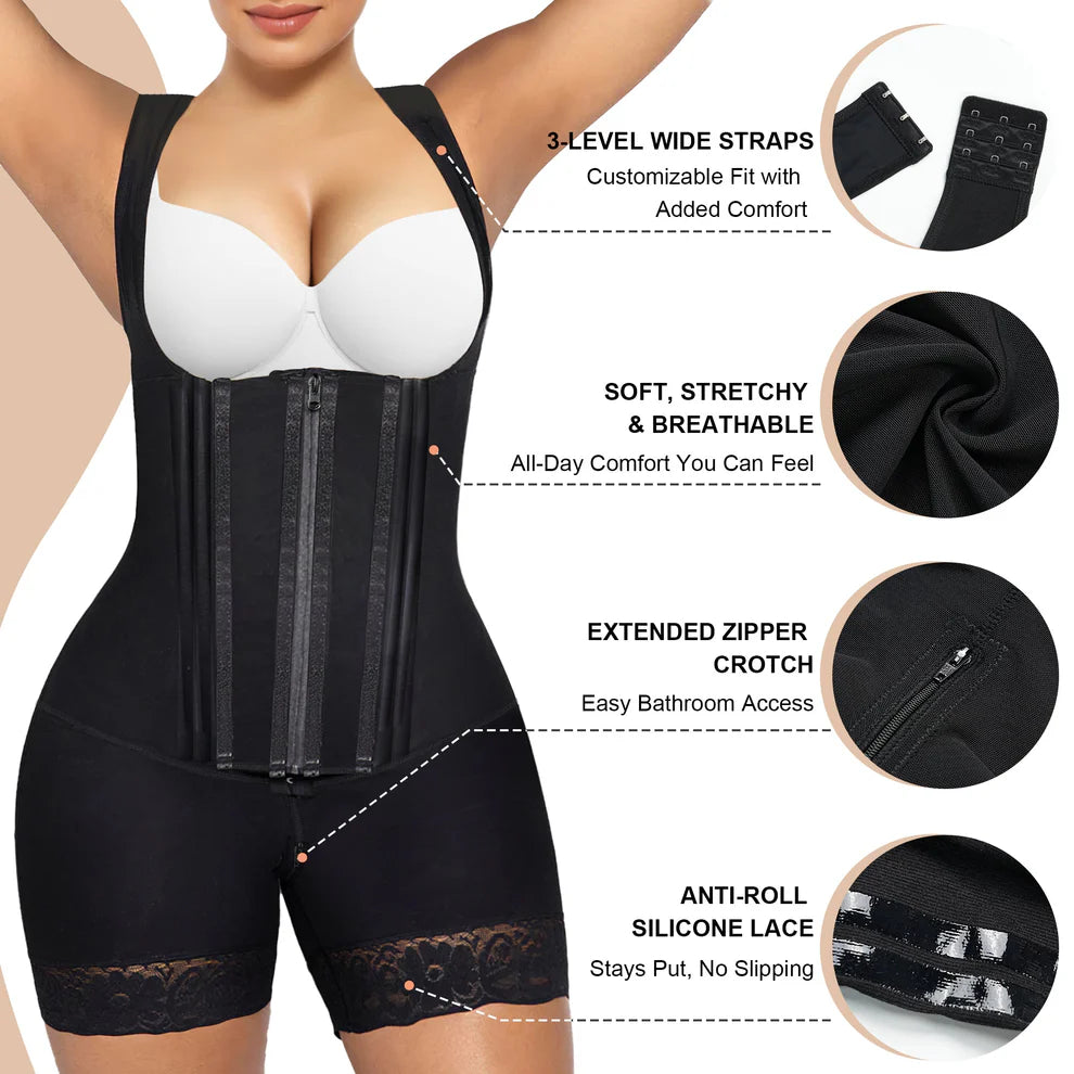 VELARE Zipper & Hook 8-Steel-Bones Open Bust Fajas with Butt Lift