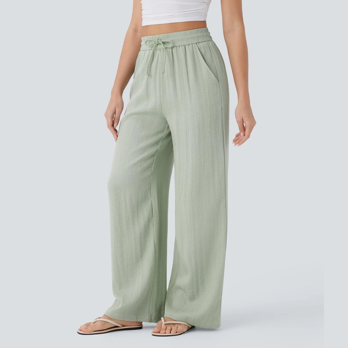 Serena Airy Linen-Feel Wide-Leg Pants