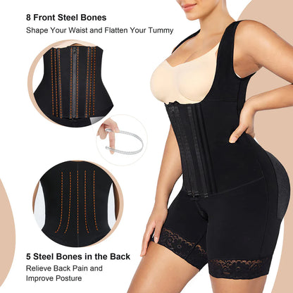 VELARE Zipper & Hook 8-Steel-Bones Open Bust Fajas with Butt Lift