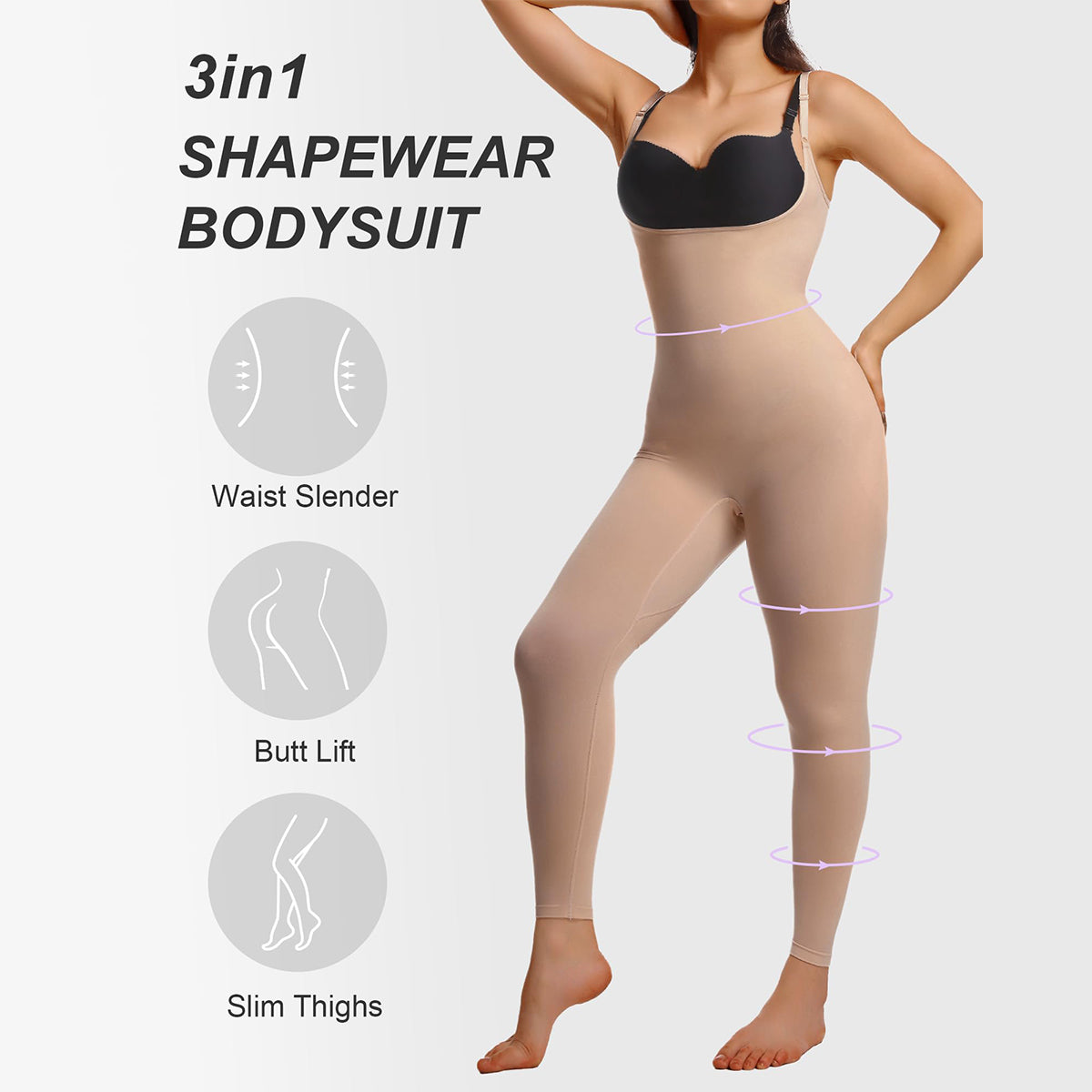 VELARE 3-in-1 Seamless Open-Bust Tummy Control Legging Bodysuit