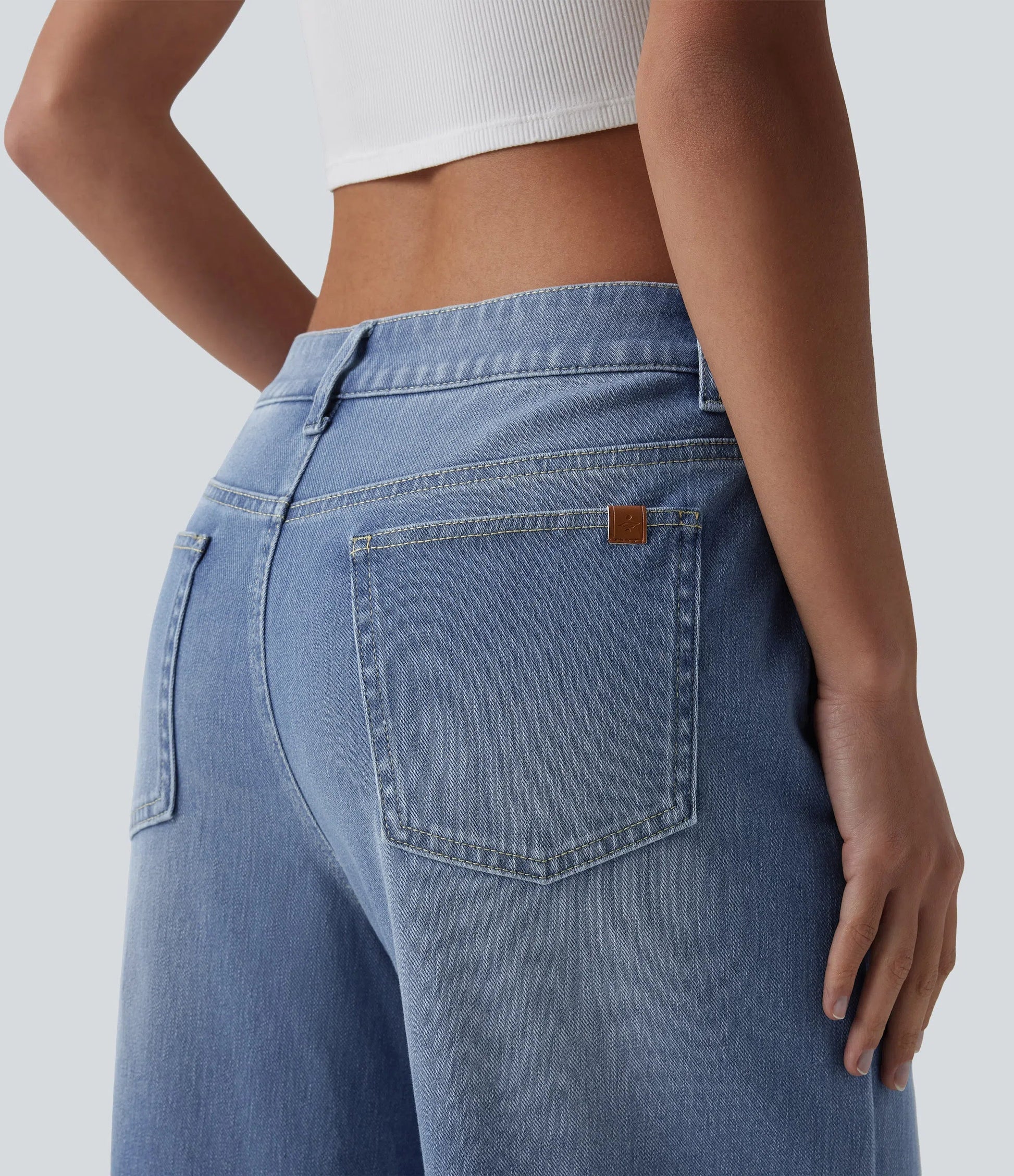 Lounge Flex™ Mid Rise Washed Baggy Wide Leg Casual Jeans with Pockets - Lounge