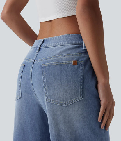 Lounge Flex™ Mid Rise Washed Baggy Wide Leg Casual Jeans with Pockets - Lounge