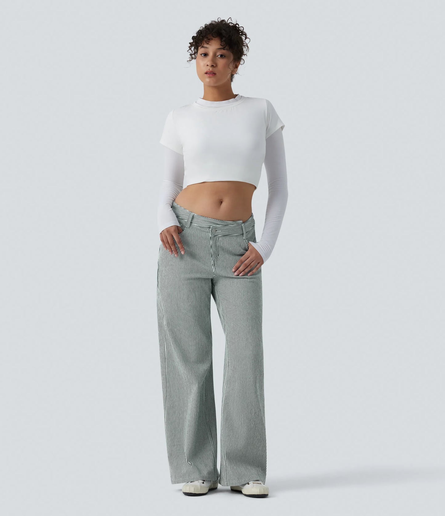 Lounge Flex™ Asymmetric Mid Rise Stripes Casual Baggy Jeans with Pockets - Lounge