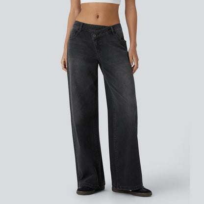 Lounge Flex PerfectFit™ Asymmetric Baggy Wide-Leg Jeans - Lounge