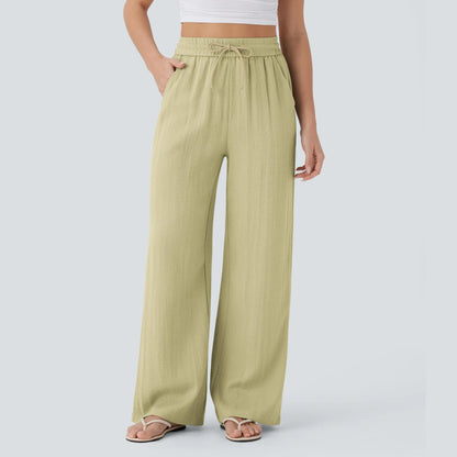 Serena Airy Linen-Feel Wide-Leg Pants
