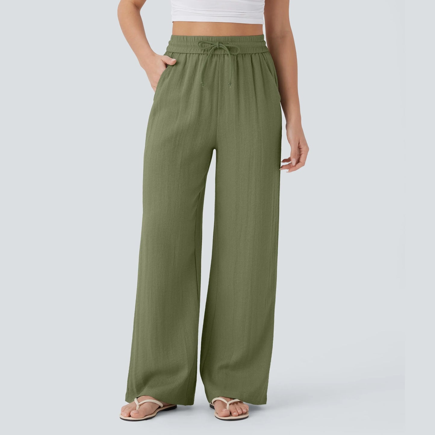 Serena Airy Linen-Feel Wide-Leg Pants