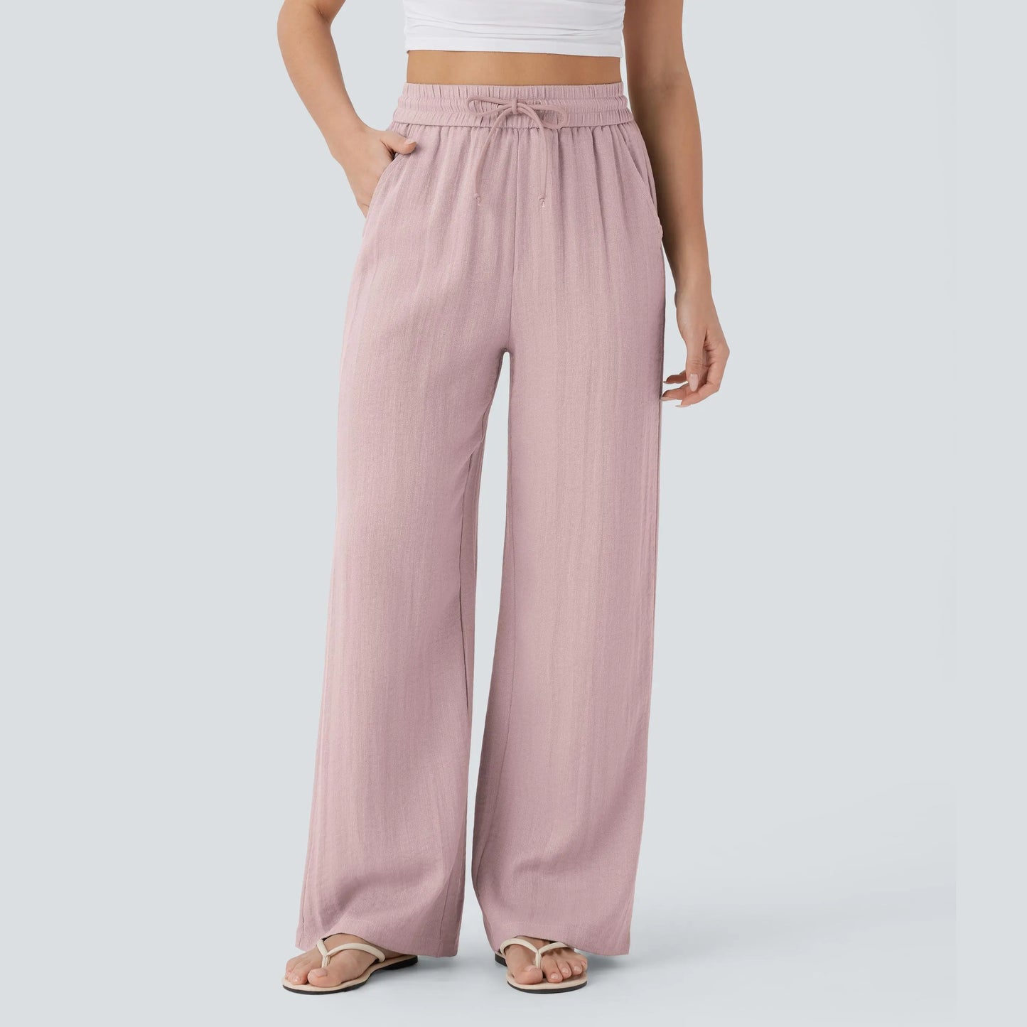 Serena Airy Linen-Feel Wide-Leg Pants