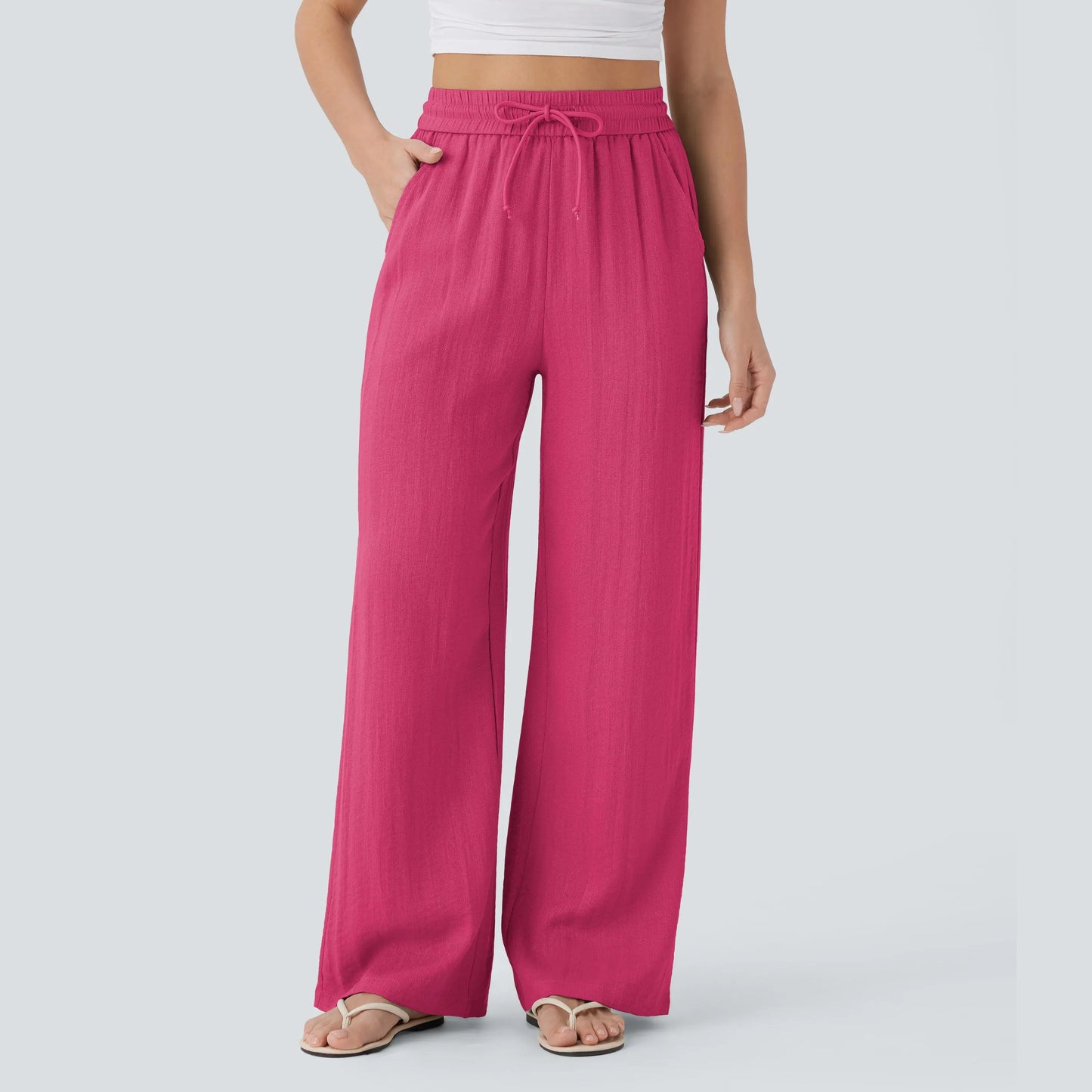 Serena Airy Linen-Feel Wide-Leg Pants