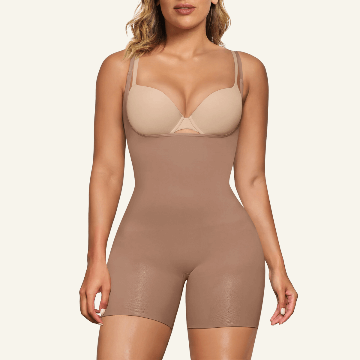 Velare Seamless Open-Bust Tummy Control Shorts Bodysuit