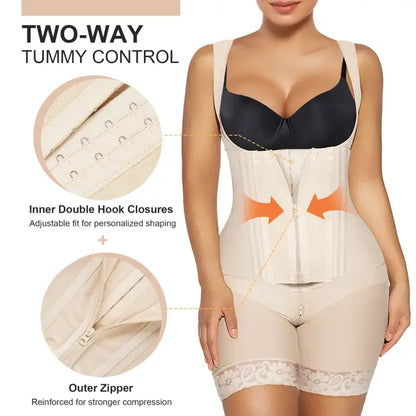 VELARE Zipper & Hook 8-Steel-Bones Open Bust Fajas with Butt Lift