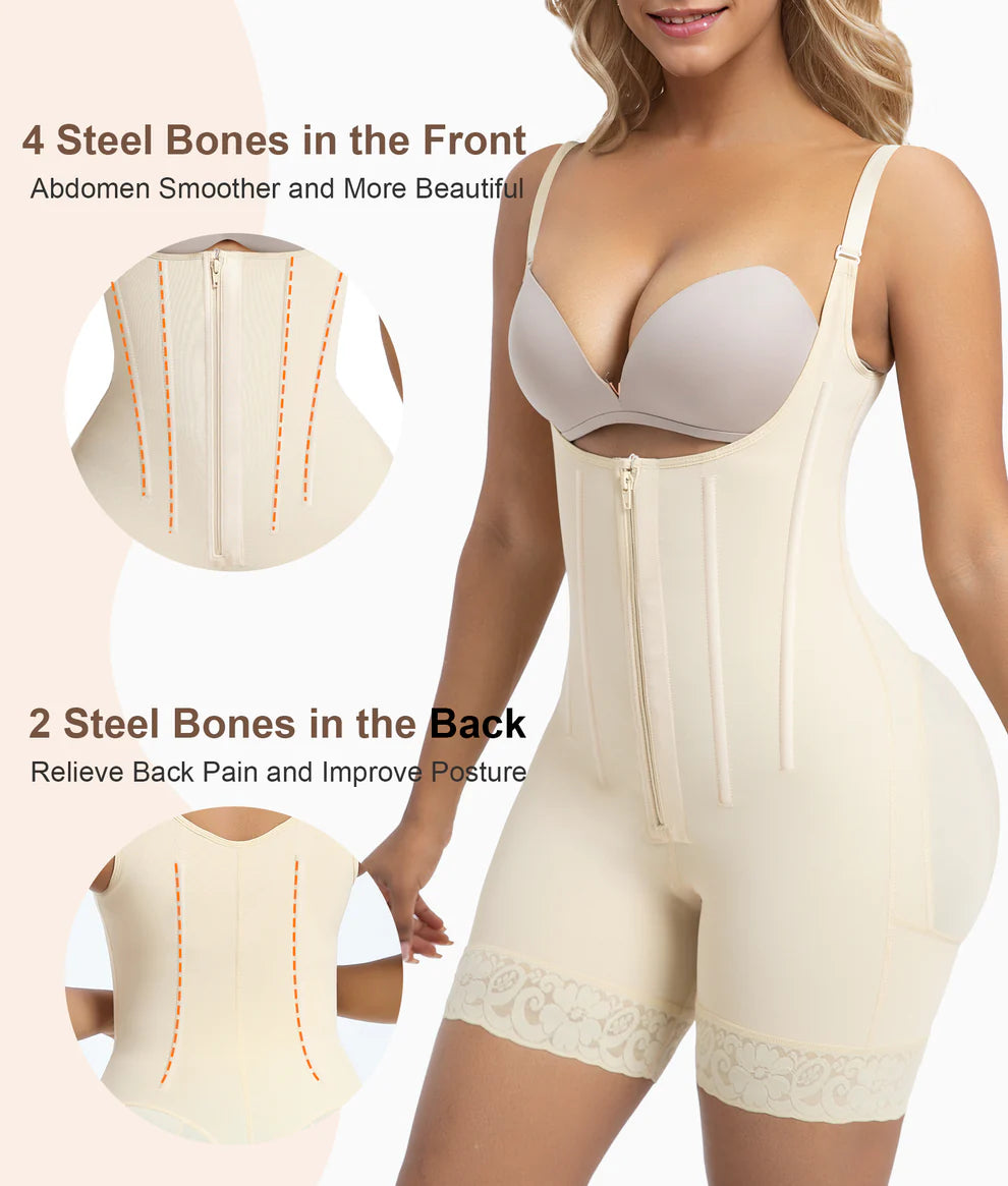 VELARE 6-Steel-Bones Tummy Control Zip & Hooks Faja with Butt Lift