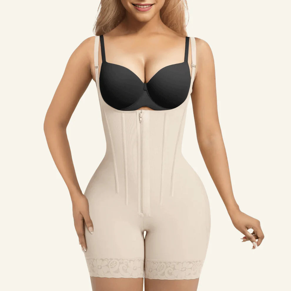 VELARE 6-Steel-Bones Tummy Control Zip & Hooks Faja with Butt Lift