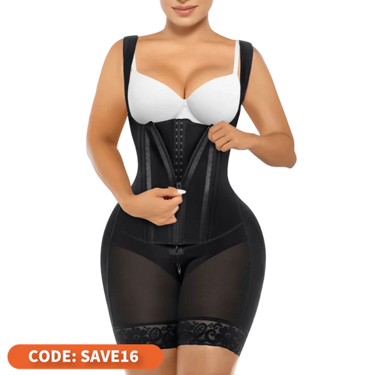 VELARE Zipper & Hook 8-Steel-Bones Open Bust Fajas with Butt Lift