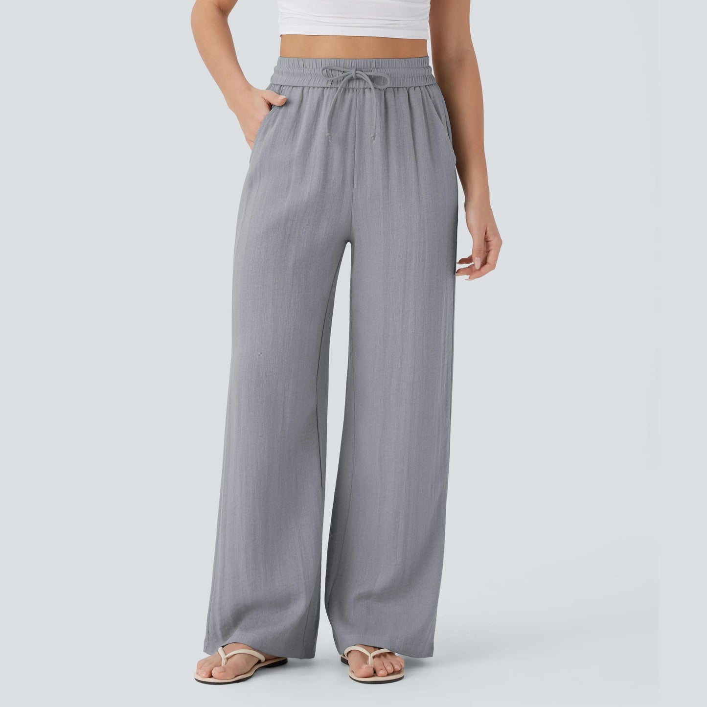 Serena Airy Linen-Feel Wide-Leg Pants