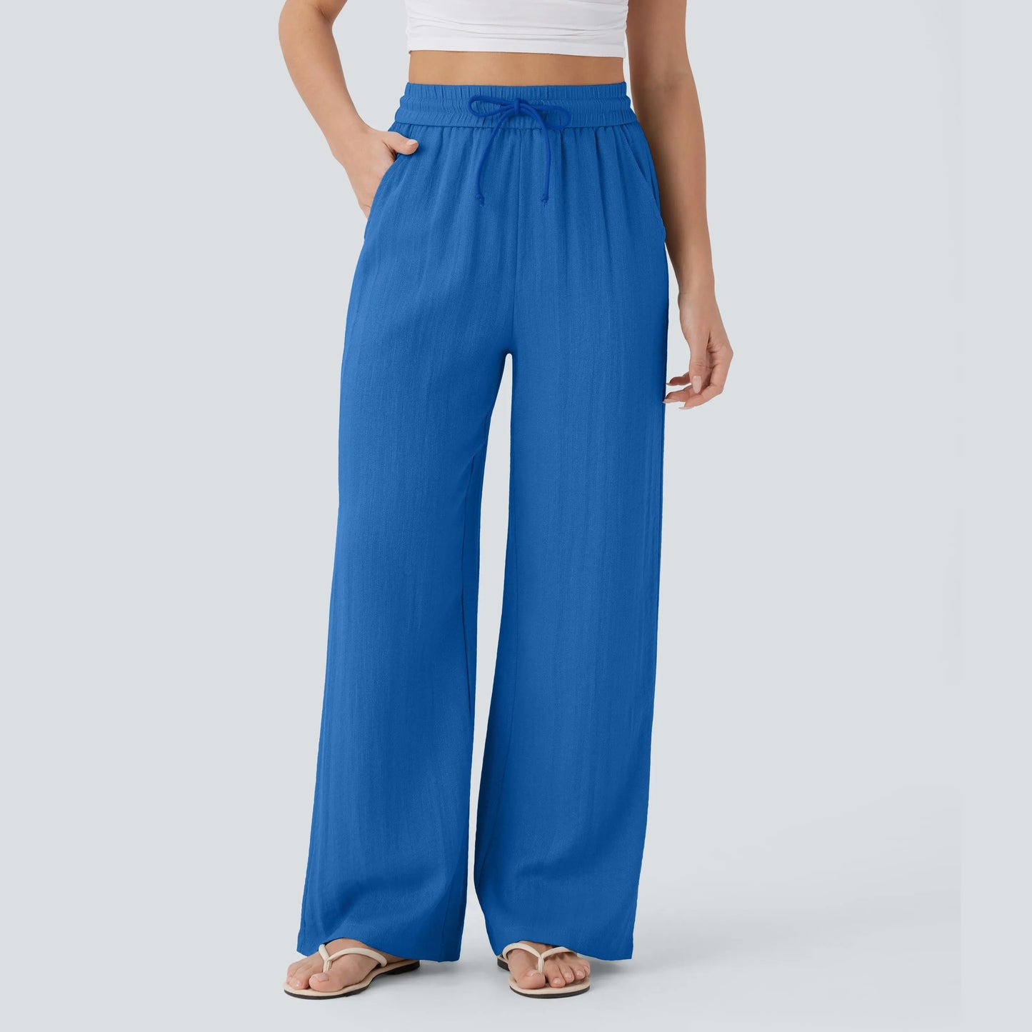 Serena Airy Linen-Feel Wide-Leg Pants