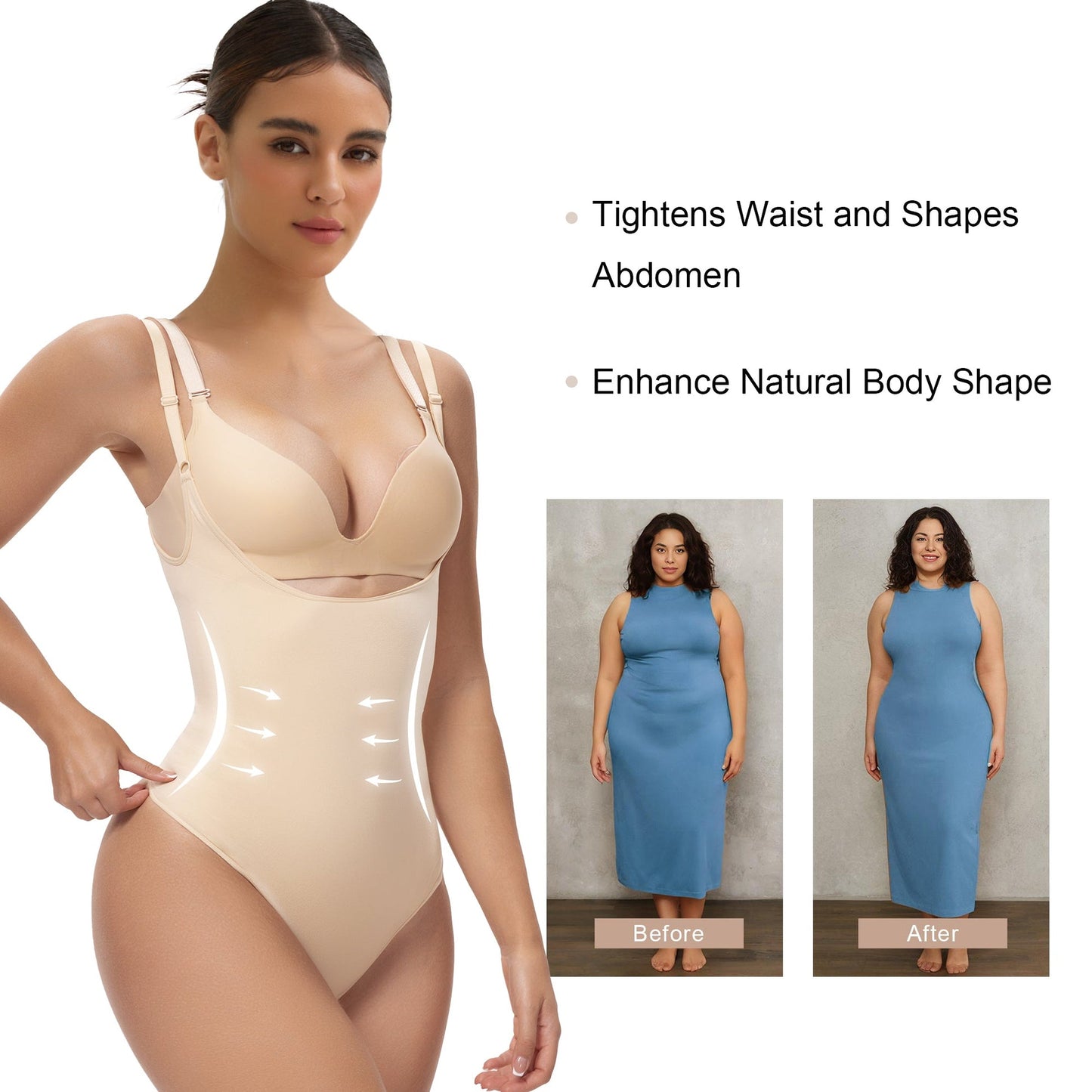 Velare Seamless Open-Bust Tummy Control Thong Bodysuit