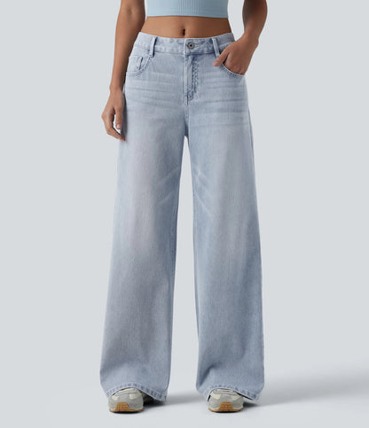 Lounge Flex™ Mid Rise Washed Baggy Wide Leg Casual Jeans with Pockets - Lounge
